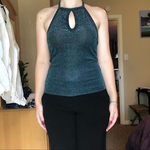 Dark teal glittery halter tank top (open back) ✨
